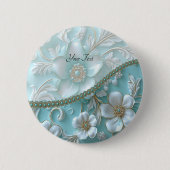 Turf Witte Bloem Knop Ronde Button 5,7 Cm (Voorkant)