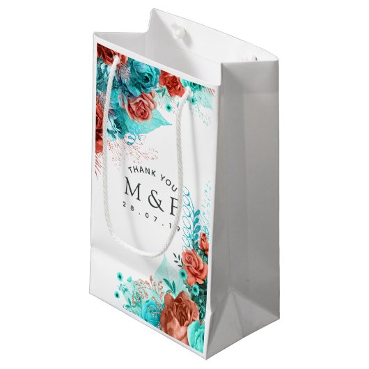 Turfachiet en koraal tropische trouw gast bedankt klein cadeauzakje (Voorkant Gekanteld)