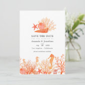 Turfachiet en koraalstrand bruiloftsfoto save the date (Staand voorkant)