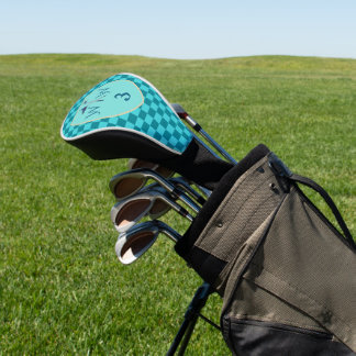 Turfblauw & Aqua Blauwe Geruite Monogram Golfheadcover