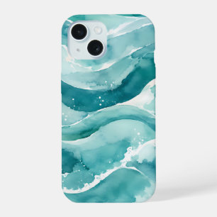 Turfblauw Aquarel Oceaan Golven Abstract iPhone 15 Case