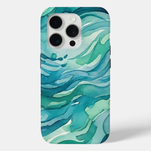 Turfblauw Aquarel Oceaan Golven Case-Mate iPhone Case (Achterkant)