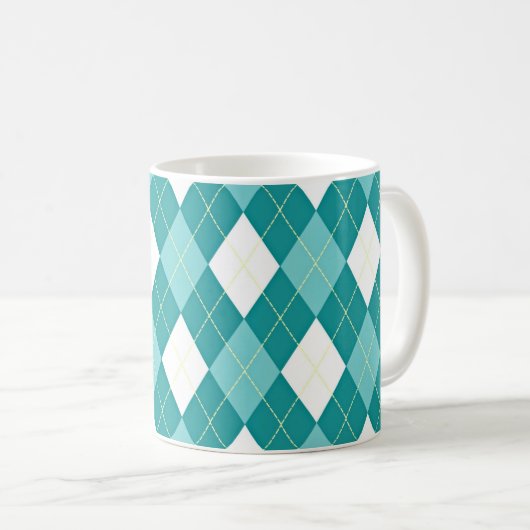 Turfblauw argylepatroon koffiemok (Voorkant rechts)