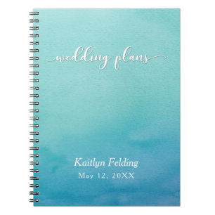 Turfblauw & Blauwe Ombre Waterverf Trouwplanner Notitieboek