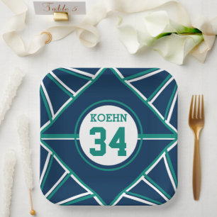 Turfblauw & Blauwe Sport Thema Papieren Borden Bordje