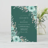 Turfblauw Bloeiend Botanisch Romantisch Huwelijk Kaart (Staand voorkant)