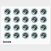 Turfblauw bloemmotief met aangepaste tekst ronde sticker (Vel)
