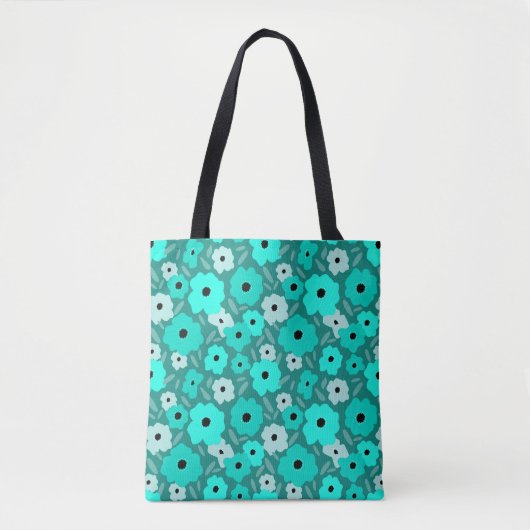 Turfblauw bloempatroon tote bag (Voorkant)