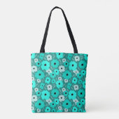 Turfblauw bloempatroon tote bag (Achterkant)