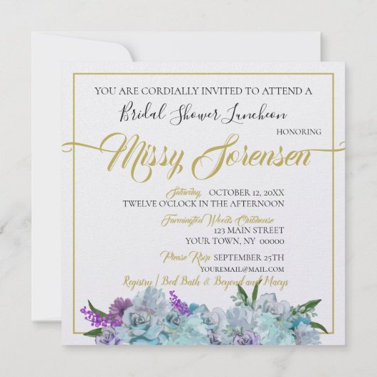 Turfblauw Boeket Bruiloft Suite Bruidsdouche Kaart (Achterkant)