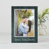 Turfblauw Eenvoudige Rustieke Foto Bewaar de Datum Save The Date (Staand voorkant)