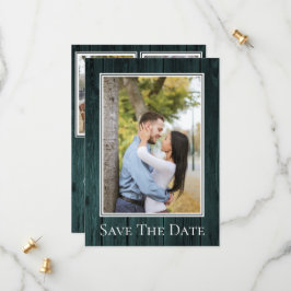 Turfblauw Eenvoudige Rustieke Foto Bewaar de Datum Save The Date