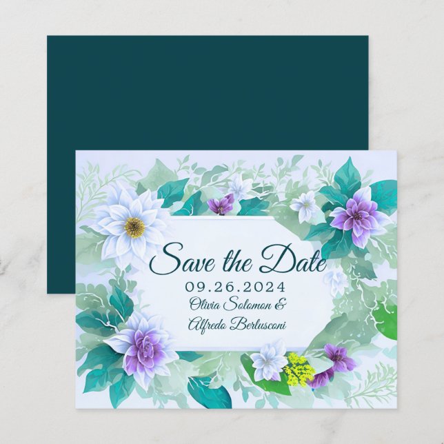 Turfblauw elegante moderne speelse Save the date (Voorkant / Achterkant)