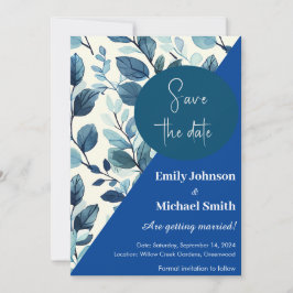 Turfblauw en blauw kleurstijl bloemmotief ontwerp kaart