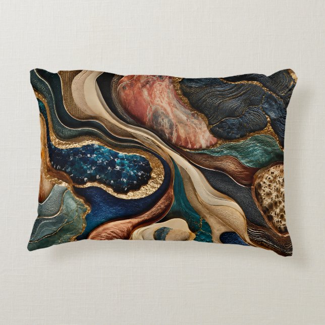 Turfblauw en bronzen gouden kussen aardse abstract (Achterkant)