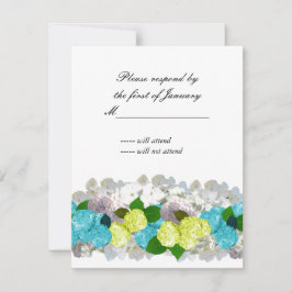 Turfblauw en Geel Boeket van Bloemen Antwoordkaart RSVP Kaartje