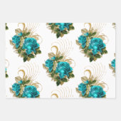 Turfblauw en gouden bloemenvouwvellen inpakpapier vel (Voorkant)