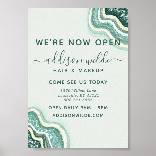 Turfblauw en Gouden Glitter Agate Geode Zakelijk Poster (Voorkant)
