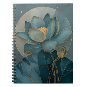 Turfblauw en Gouden Lotusbloem Geometrische Lijn K Notitieboek
