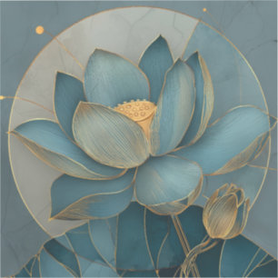 Turfblauw en Gouden Lotusbloem Geometrische Lijn K Sticker