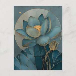 Turfblauw en Gouden Lotusbloem Geometrische Lijnku Briefkaart