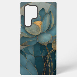 Turfblauw en Gouden Lotusbloem Geometrische Lijnku Samsung Galaxy Hoesje