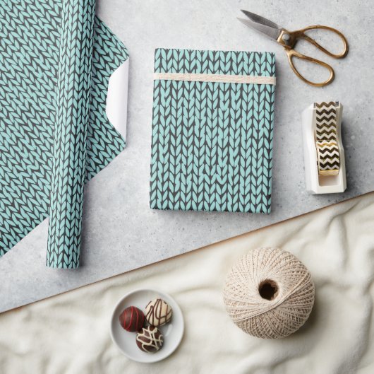 Turfblauw en Houtskoolzwart Breipatroon Inpakpapie Cadeaupapier (Crafts)