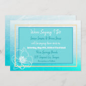 Turfblauw en turkooisblauwe witte bloem bruiloft kaart (Voorkant / Achterkant)