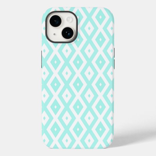 Turfblauw en wit diamantpatroon Case-Mate iPhone case (Achterkant)