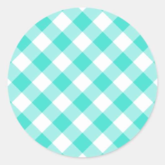 Turfblauw geruit patroon ronde sticker (Voorkant)