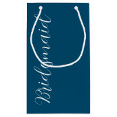Turfblauw gestileerde script bruidsmeisje trouwfee klein cadeauzakje (Achterkant)