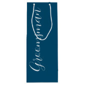 Turfblauw gestileerde script bruiloft groomsman wijn cadeautas (Achterkant)