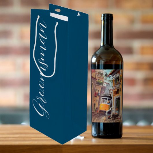 Turfblauw gestileerde script bruiloft groomsman wijn cadeautas