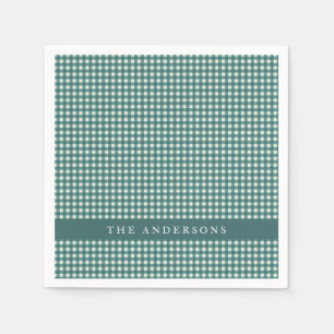 Turfblauw Gingham Op Maat Gemaakte Familie Naam En Servet