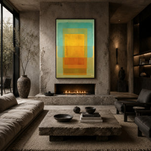 Turfblauw Goud Kleurveld Abstracte Moderne Kunst Poster