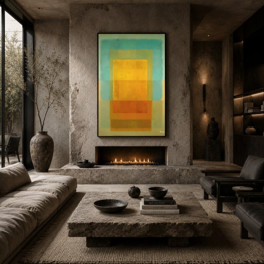Turfblauw Goud Kleurveld Abstracte Moderne Kunst Poster