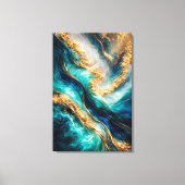 Turfblauw & Goud Marmer Wervelingen Canvasprint Canvas Afdruk (Voorkant)