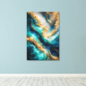 Turfblauw & Goud Marmer Wervelingen Canvasprint Canvas Afdruk (Insitu (Houten vloer))