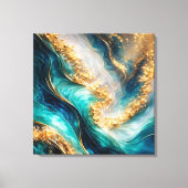 Turfblauw & Goud Marmer Wervelingen Canvasprint Canvas Afdruk (Voorkant)