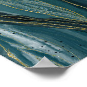 Turfblauw Gouden Abstract Waterverf Trouwbord Poster (Hoek)