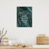 Turfblauw Gouden Abstract Waterverf Trouwbord Poster (Keuken)