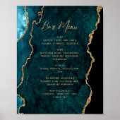 Turfblauw Gouden Agaat Script Bruiloftsbar Menu  Poster (Voorkant)