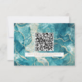 Turfblauw Gouden Agate Moderne Trouw-QR-code RSVP Kaartje (Achterkant)