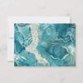 Turfblauw Gouden Agate Moderne Trouw QR Code RSVP Kaartje (Achterkant)