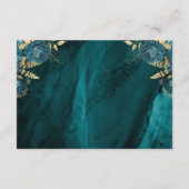 Turfblauw Gouden Bloem Agate Script Trouw RSVP Informatiekaartje (Achterkant)
