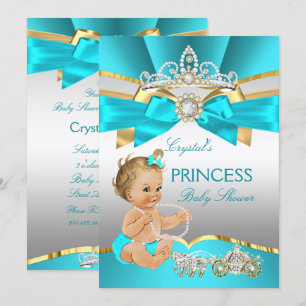 Turfblauw Gouden Prinses Baby Shower Blond Kaart