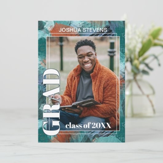 Turfblauw Groen Abstract Afstudeerwerk Aankondiging (Staand voorkant)