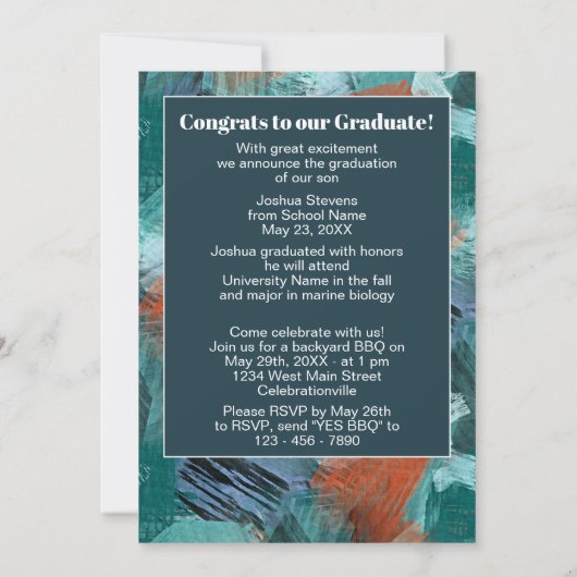 Turfblauw Groen Abstract Afstudeerwerk Aankondiging (Achterkant)