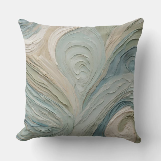 Turfblauw Groen Beige Abstract Ontwerp Kussen (Voorkant)
