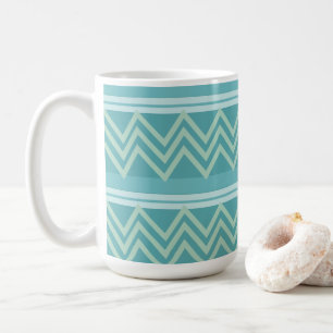 Turfblauw Groen Geometrische Chevron Koffiemok